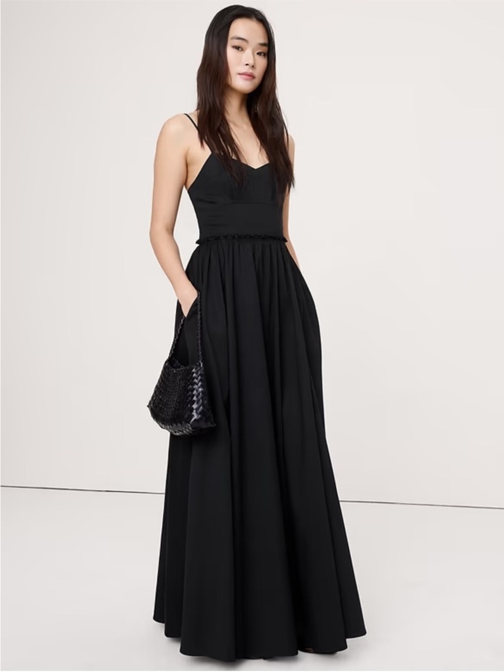 NEW! BANANA REPUBLIC BLACK SOFT COTTON CORSET MAXI DRESS - SIZE 14 🫙